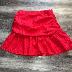 Shein Women's MOD Frill Shirred Waist Two Layer Hem Skirt size 6 Red